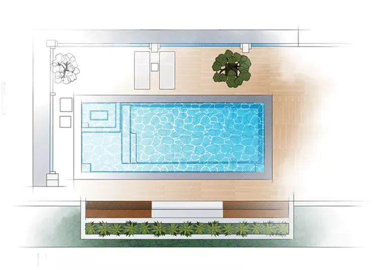 The Intrigue pool overhead drawing