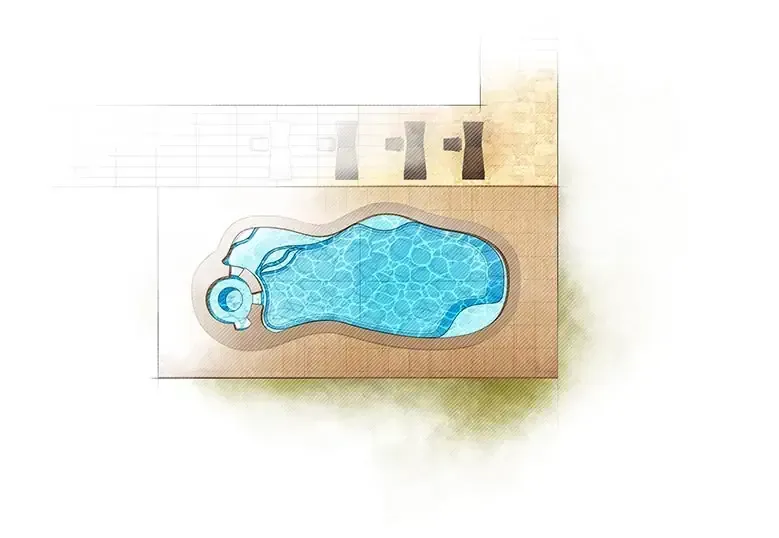 The Serene pool overhead drawing