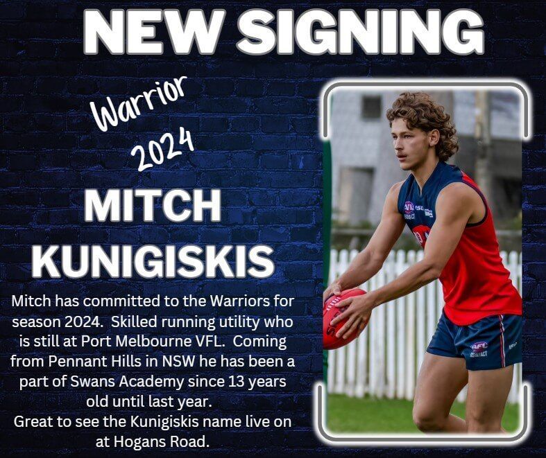 Mitch Kunigiskis signs on with Hoppers Crossing Football Club