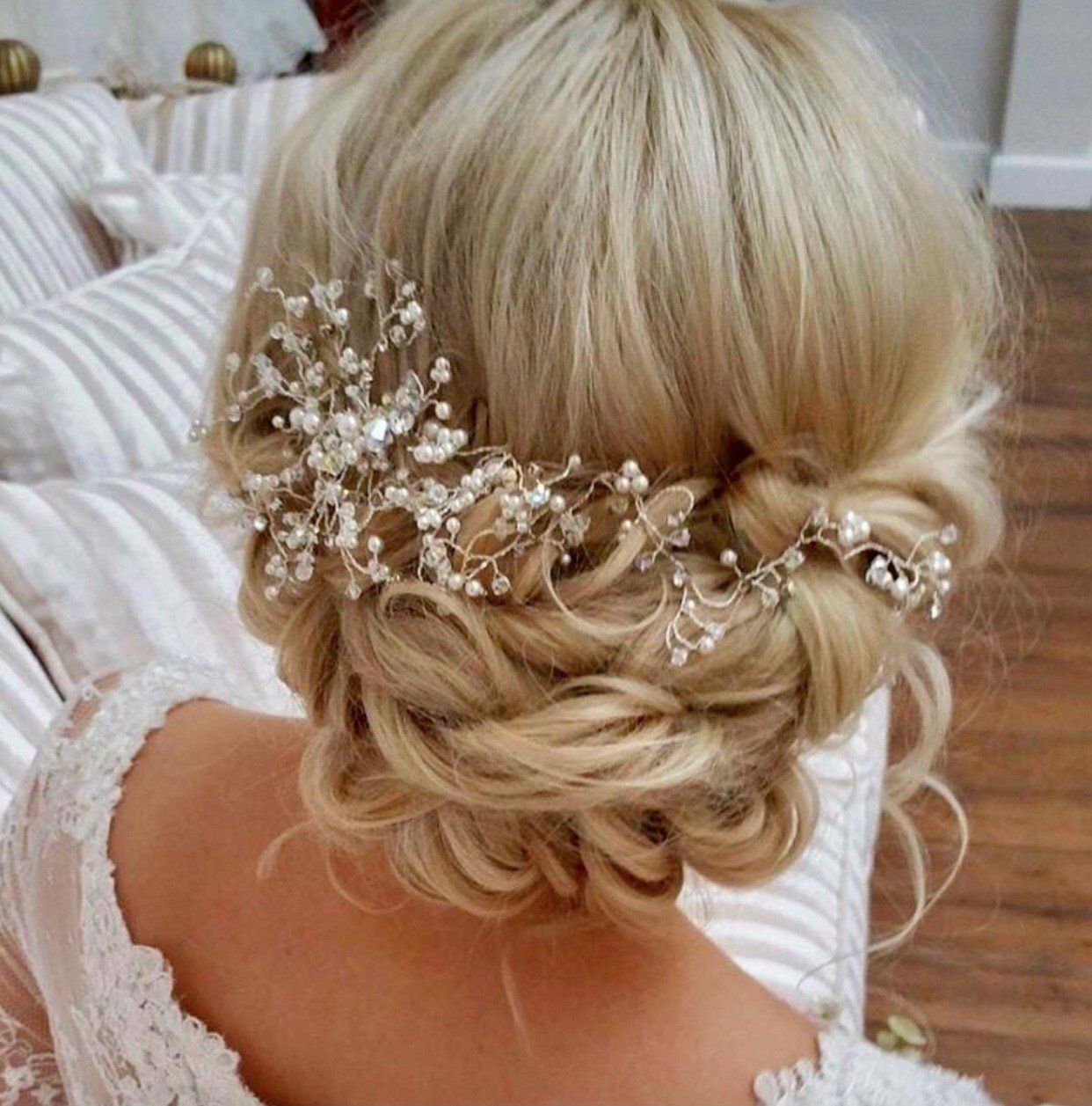 back shot of tied up bridal hair