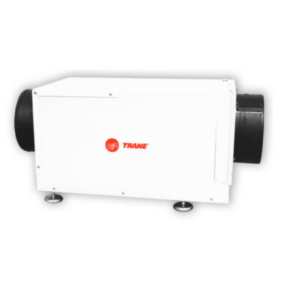 A white dehumidifier with the word trane on it