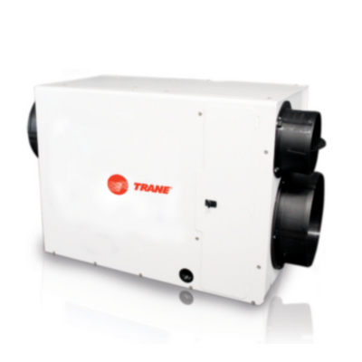 A white dehumidifier with the word trane on it