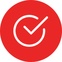 Un círculo rojo con una marca de verificación blanca dentro.