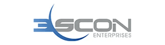 Un logotipo azul y gris para Escon Enterprises.