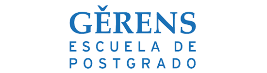 A blue and white logo for gerens escuela de postgrado
