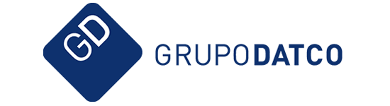 Un logotipo azul de grupodatco sobre un fondo blanco.