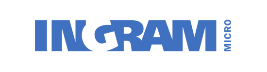 Un logotipo azul de Ingram Micro sobre un fondo blanco