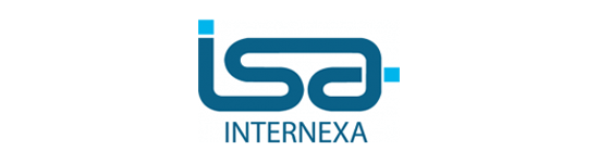 Un logotipo azul para ISA Internexa sobre un fondo blanco.