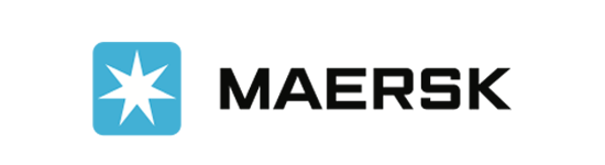 Un logotipo de Maersk con un cuadrado azul y una estrella.