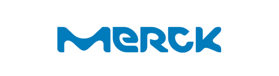 Un logotipo azul y blanco de Merck sobre un fondo blanco.