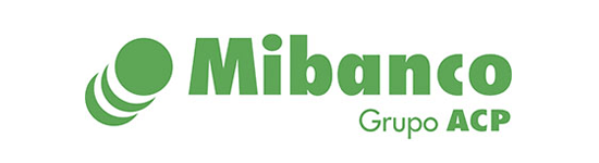 Un logotipo verde y blanco para Mibanco Grupo ACP.