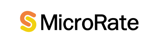 El logotipo de S Microrate es amarillo y negro sobre un fondo blanco.