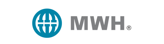 Un logotipo para mwh con un globo terráqueo en el medio.