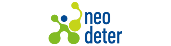 Un logotipo neo deter con un diseño verde y azul.