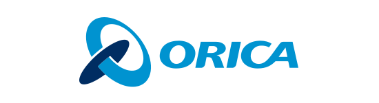 Un logotipo azul y blanco de Orica sobre un fondo blanco.