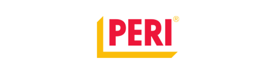 Un logotipo peri rojo y amarillo sobre un fondo blanco.