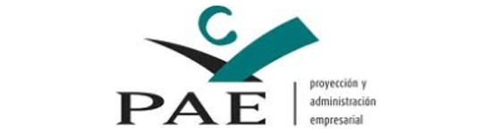 Se muestra un logotipo de pae sobre un fondo blanco.