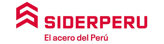 A red and white logo for siderperu el acero del peru