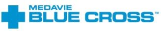 A medavie blue cross logo with a blue cross