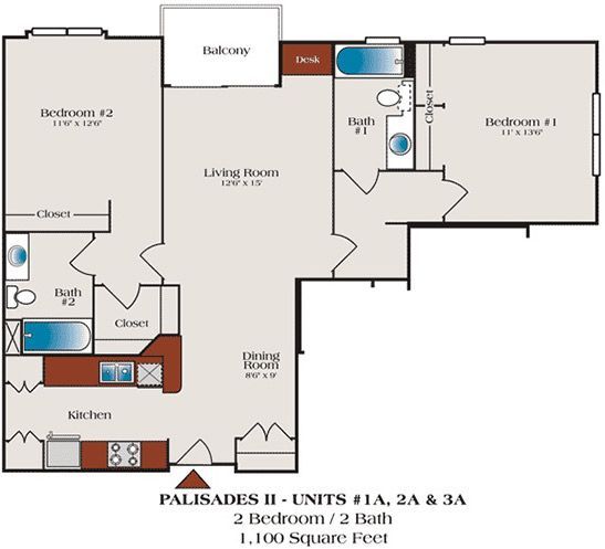 A floor plan for palisades ii units # 1a 2a & 3a