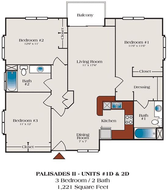 A floor plan for palisades ii units # 1d & 2d