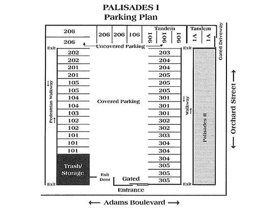 A black and white parking plan for palisades