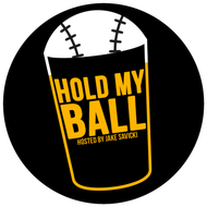 A logo for hold my ball hosted by jake sawicki