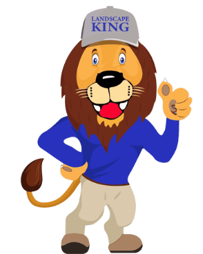 A cartoon lion wearing a landscape king hat