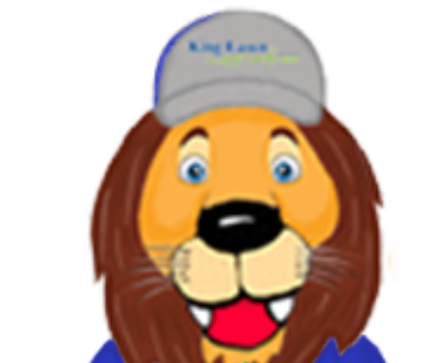 A cartoon lion wearing a hat that says king lions