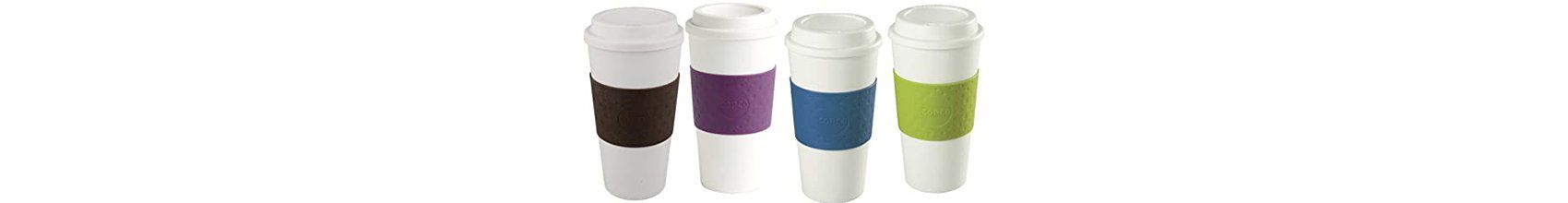 Reusable cups with coloured heat guards