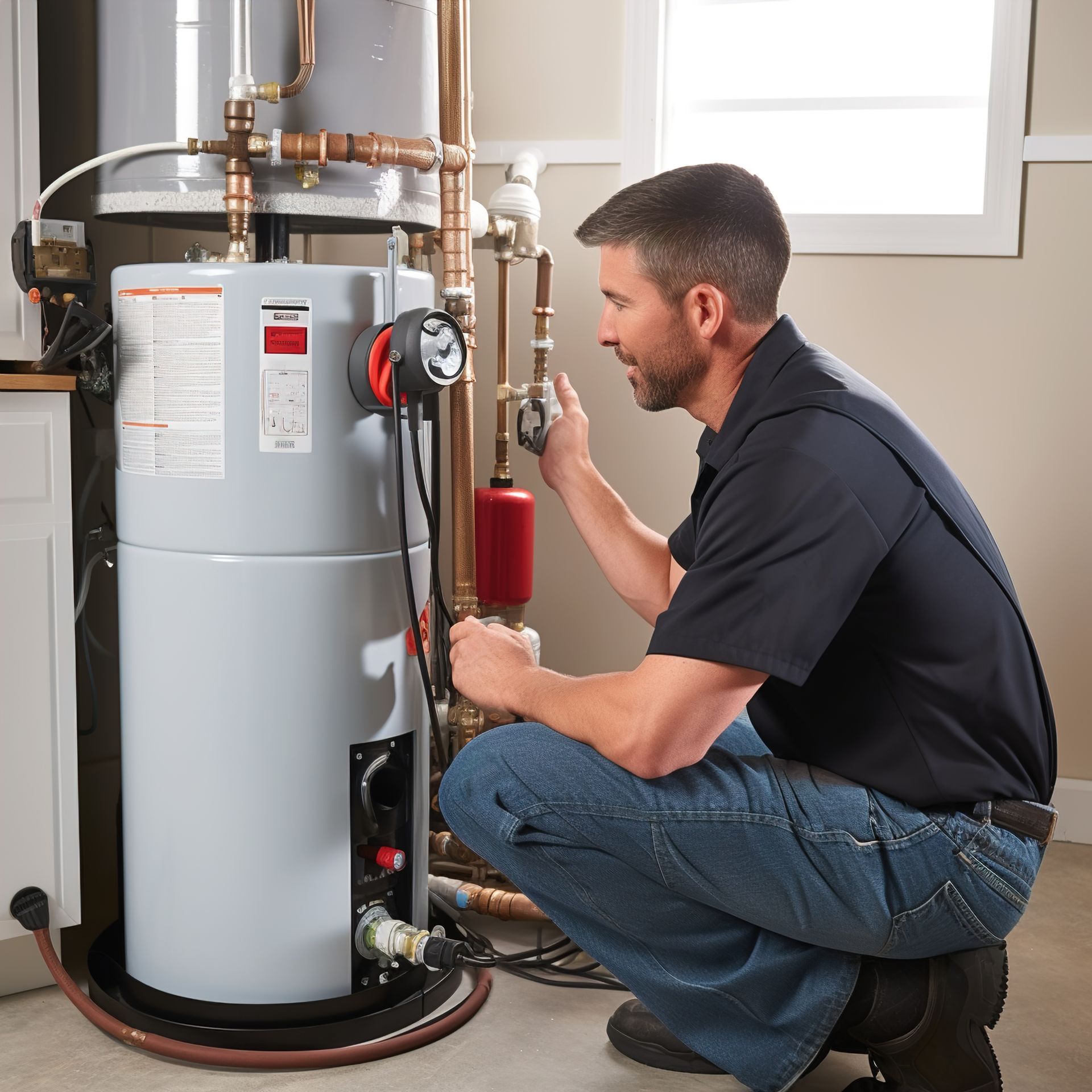a Plumber repairing water heater