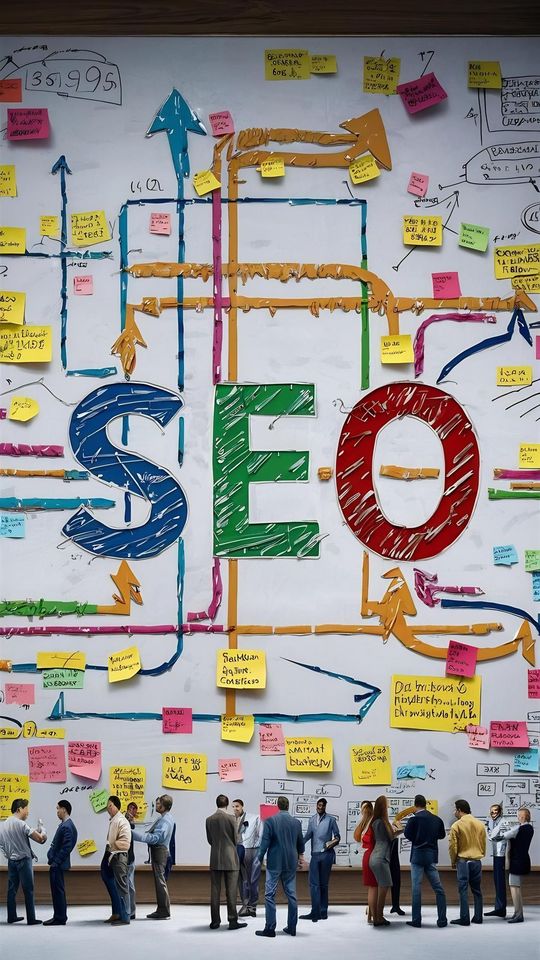 People stand below a whiteboard with