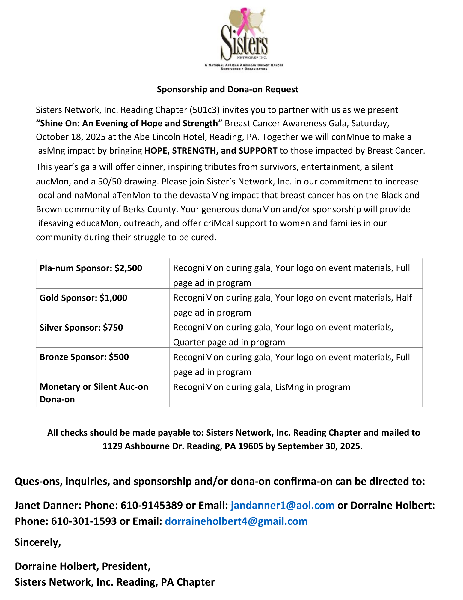 Sponsorship request for 