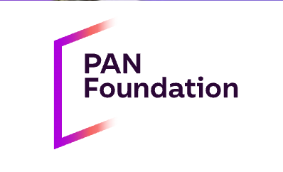 PAN Foundation logo, purple and pink hexagonal shape with text 