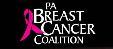 PA Breast Cancer Coalition logo with a pink ribbon on a black background.
