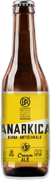 Una bottiglia di birra con un'etichetta gialla.