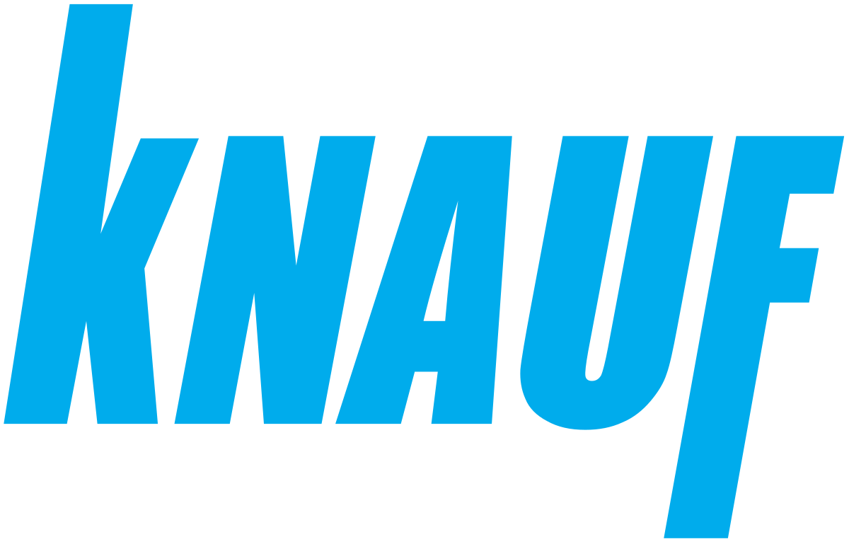 Logo Knauf in blu; testo sans-serif inclinato.
