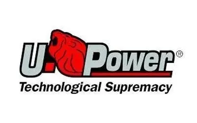 Logo di U.Power: icona del pugno rosso sopra la scritta