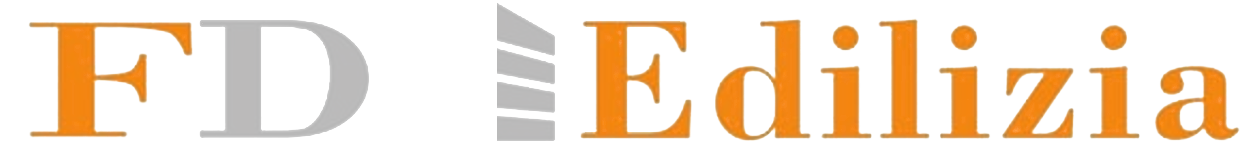 Logo FD Edilizia con testo arancione e grigio e icona di un edificio.