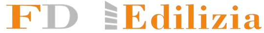 Logo FD Edilizia con testo arancione e grigio e icona di un edificio.