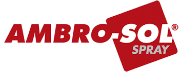 Logo AMBRO-SOL con testo rosso e un quadrato rosso inclinato. La scritta