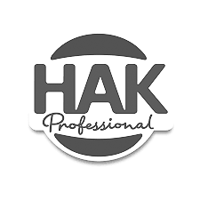 Een zwart-wit logo voor hak professional op een witte achtergrond.