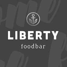 Een zwart-wit logo voor Liberty Food Bar