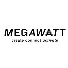 Het logo voor megawatt create connect activate is zwart-wit.