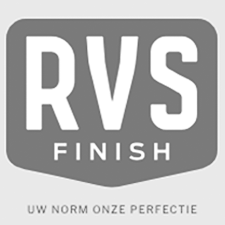 Een logo voor RVS-afwerking is grijs en wit