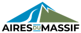 Logo représentant une montagne bleue et verte avec les mots « AIRES DU MASSIF ».