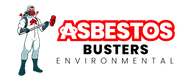 The asbestos busters logo is in red and black