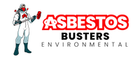 The asbestos busters logo is in red and black