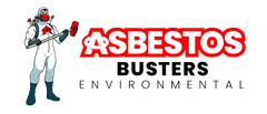 The asbestos busters logo is in red and black