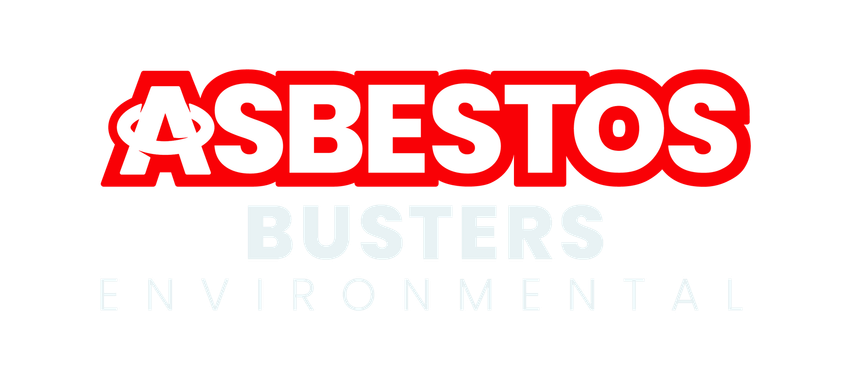 The logo for asbestos busters environmental is red and black.